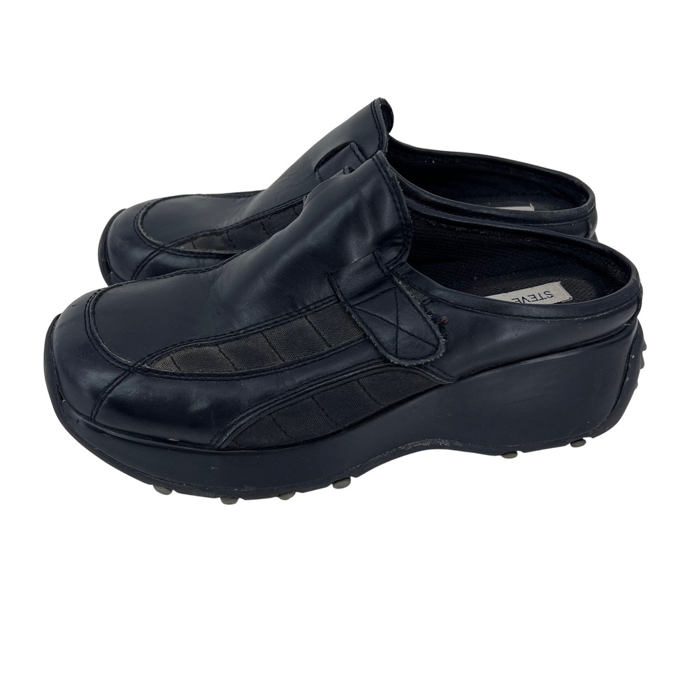 Vintage Y2K Steve Madden Sham Black Leather Platform Mules Womens 8.5